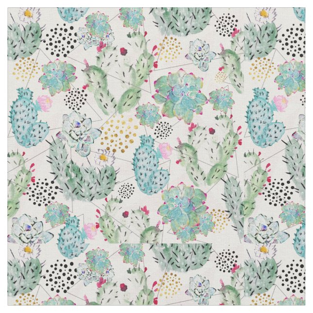 Tissu motif de cactus et triangles aquarelle (Fermer)