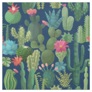 Tissu Motif de cactus Turquoises verts en fleurs