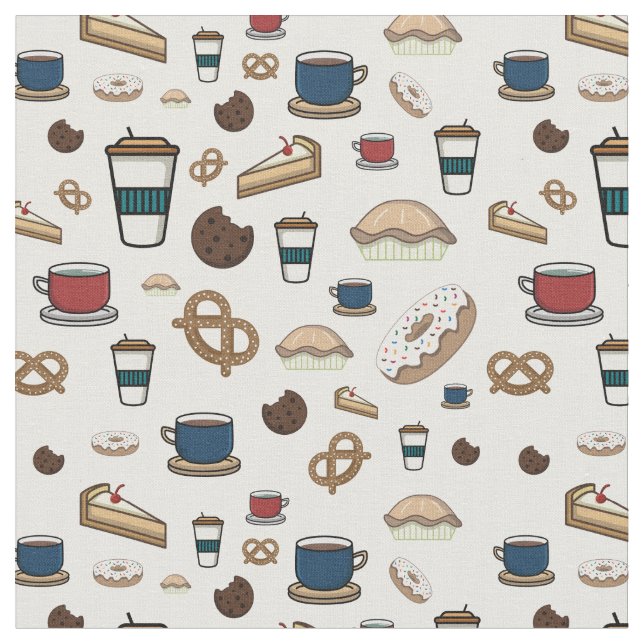 Tissu Motif De Café, Tee, Pâtisserie, Sucres (Fermer)
