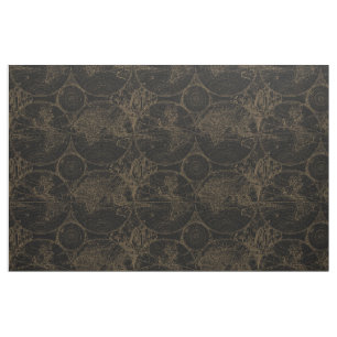 Tissu Motif de carte vintage Tan et Black World
