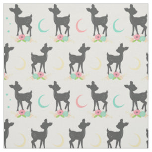 Tissu Motif de cerfs, Cerf de bébé, Boho, Fleurs, Lune