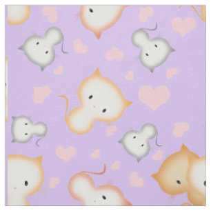 Tissu Motif de chatons mignons et de cœurs
