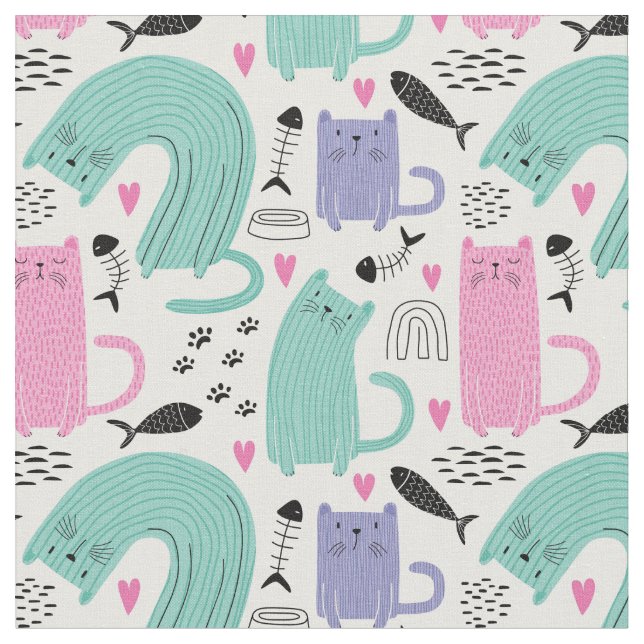 Tissu Motif de chats mignons (Fermer)