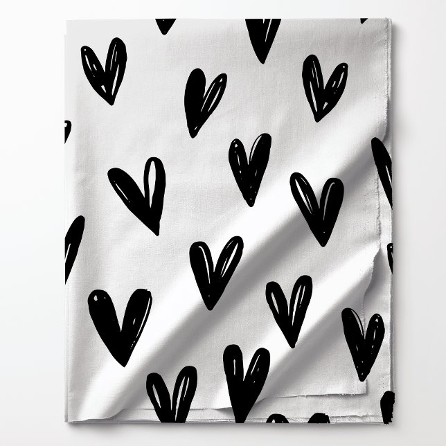 Tissu Motif de coeurs gribouillés noir et blanc mignon (Créateur téléchargé)
