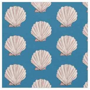 Tissu Motif de coquille de pétoncle rose et bleu
