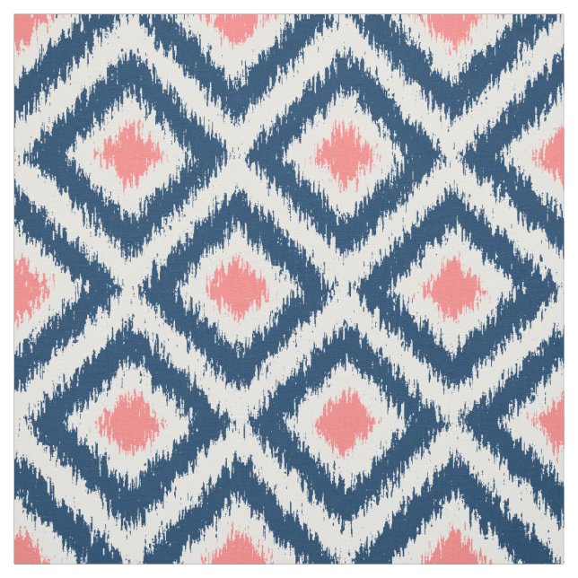 Tissu Motif de corail bleu de diamants d'Ikat de large (Échantillon)