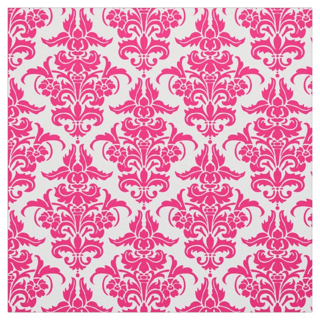 Tissu Motif de Damas - Rouge Néon sur Blanc (Échantillon)