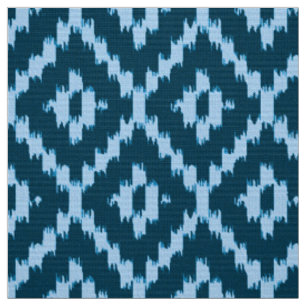 Tissu Motif de diamant d'Ikat - indigo et bleu glacier