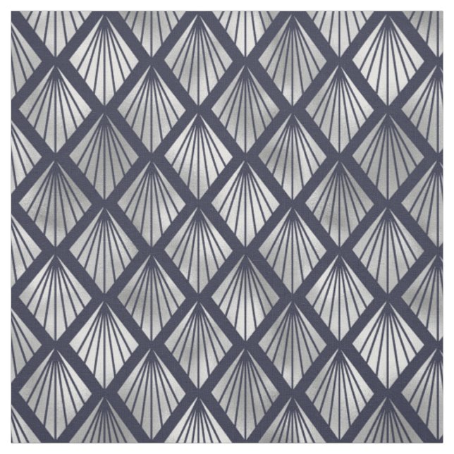 Tissu Motif de diamants Art déco bleu marine et argent (Échantillon)