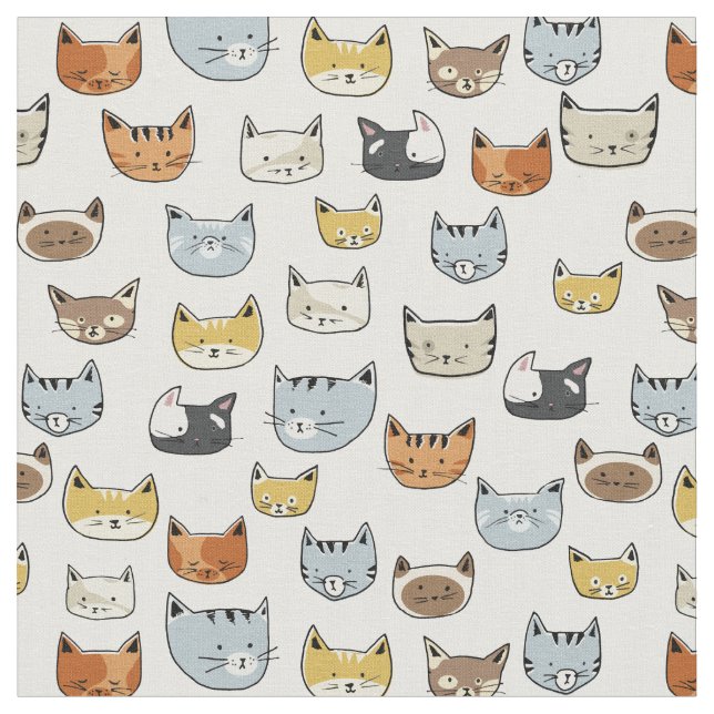 Tissu Motif de Doodle visage de chat (Fermer)