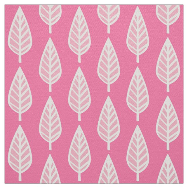 Tissu Motif de feuille de hêtre - roses indien et blanc (Échantillon)