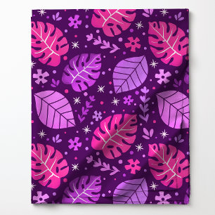 Tissu Motif de feuille tropicale de Monstera rose et vio