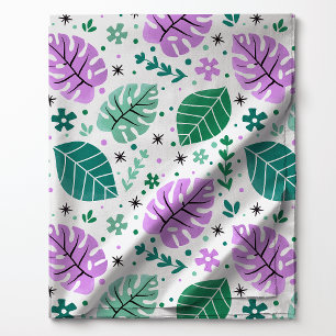 Tissu Motif de feuille tropicale Monstera vert et violet