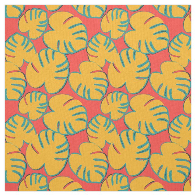 Tissu Motif de feuille tropicale orange (Échantillon)