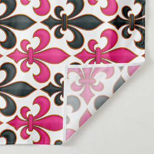 Tissu Motif de fleur de lis baroque noir rose Design 