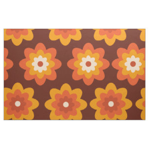 Tissu Motif de fleurs orange groovy rétro boho hippie de