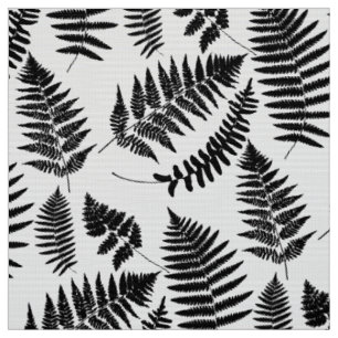 Tissu Motif de fougère de région boisée, noir et blan