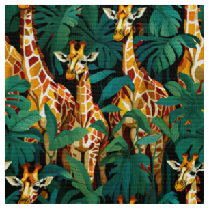 Tissu Motif de girafe dans une jungle verdoyante
