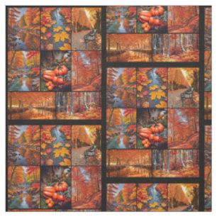 Tissu Motif de grille de photo de paysage d'automne