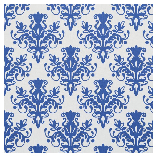 Tissu Motif de la damassé 02 - bleu marine sur le blanc (Échantillon)