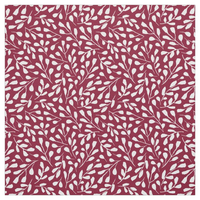 Tissu Motif de la feuille blanche moderne rouge bordeaux (Échantillon)