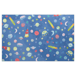 Tissu Motif de l'aquarelle UFO de l'univers spatial