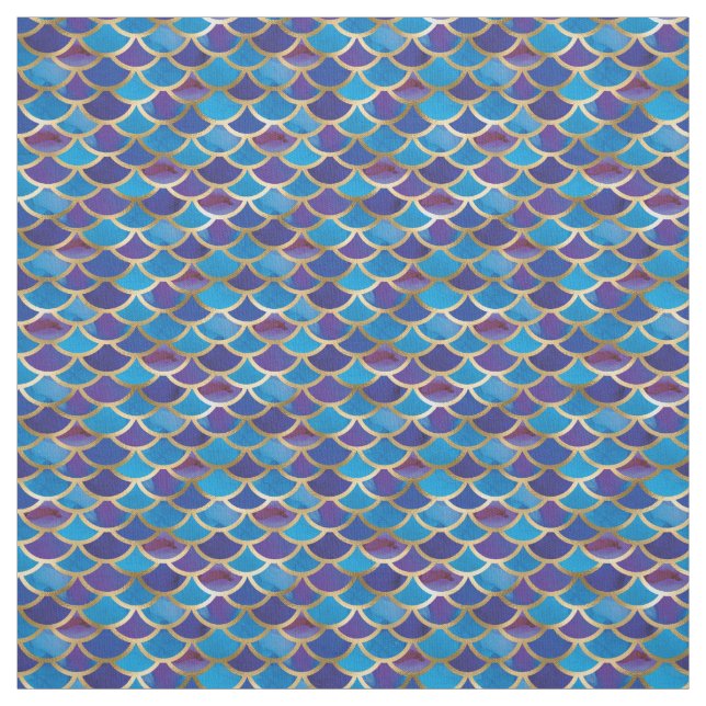 Tissu Motif de l'échelle de sirène d'or bleu Abstrait (Échantillon)
