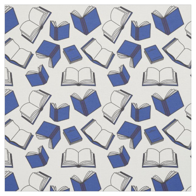Tissu Motif de livres bleu et blanc (Échantillon)