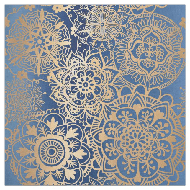 Tissu Motif de Mandala bleu et or (Échantillon)