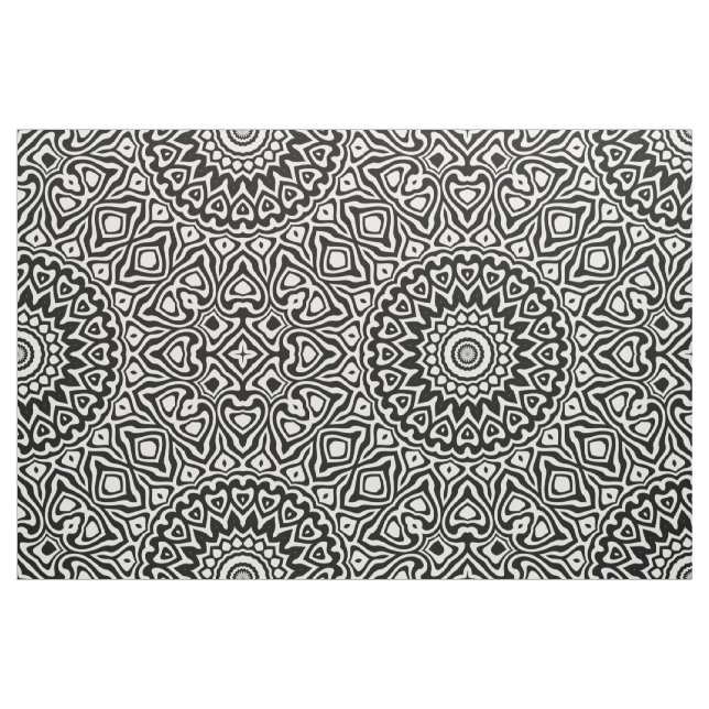 Tissu Motif de mandala moderne noir et blanc complexe (Fat Quarter)