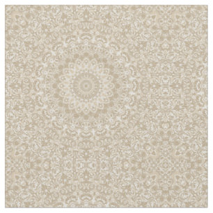 Tissu Motif de mandala ornemental kaki et blanc