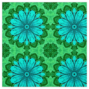 Tissu Motif de marguerite géométrique en Turquoise et Ve
