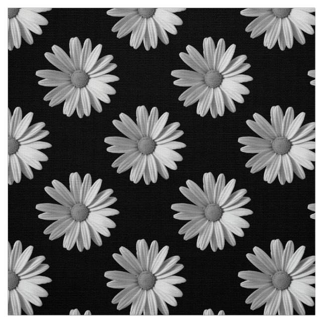 Tissu Motif de marguerite - Noir et Blanc (Échantillon)