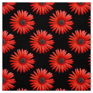 Tissu Motif de marguerite rouge africain en noir