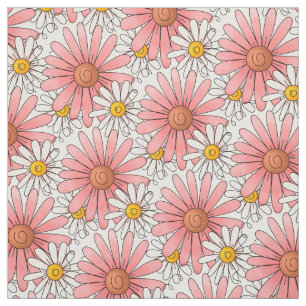 Tissu Motif de marguerites roses et blanches