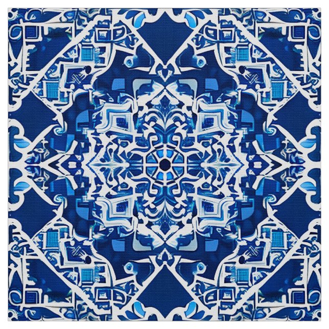 Tissu Motif de mosaïque en Indigo et Cobalt Blue (Échantillon)