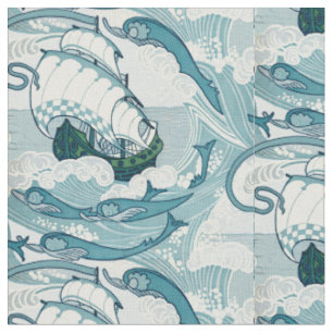 Tissu Motif De Navires Et Dauphins vintages