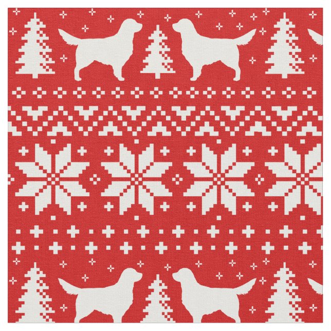 Tissu Motif de Noël de silhouettes de golden retriever (Fermer)