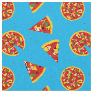 Tissu Motif de pizza sur bleu