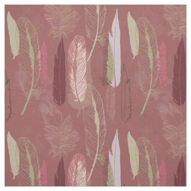 Tissu Motif de plumes au vin de Marsala (Échantillon)