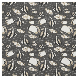 Tissu Motif de poisson-ange tropical sur Gris de charbon
