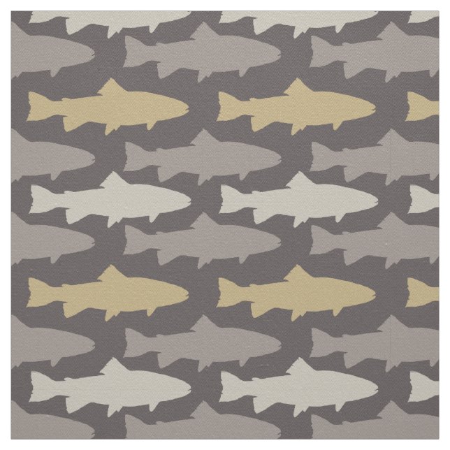 Tissu Motif de poisson de truite jaune et gris (Échantillon)
