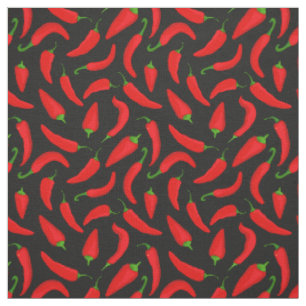 Tissu Motif de poivre rouge chili sur gris noir