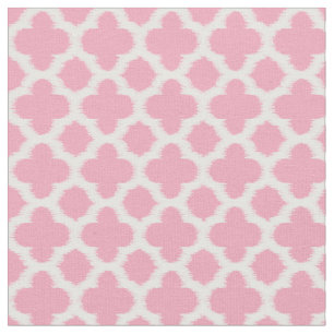 Tissu Motif de Quatrefoil blanc Rose rose vif