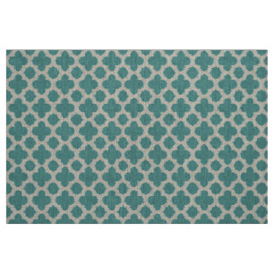 Tissu Motif de Quatrefoil Turquoise Vert Bleu Blanc Ikat