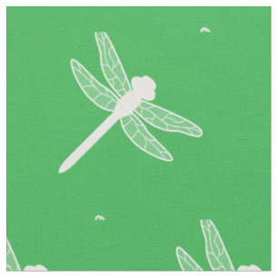 Tissu Motif de silhouette de libellule verte et blanche