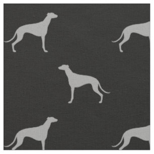 Tissu Motif de silhouettes de chien de lévrier gris et