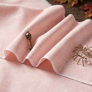 Tissu Motif de toile d'araignée Halloween rose blanc ID1