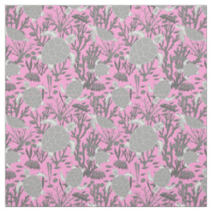 Tissu Motif de tortue de mer gris rose