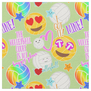 Tissu motif de volley-ball girly kawaii emoji